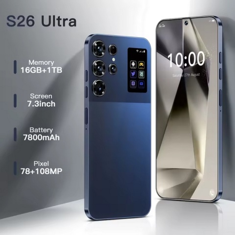 S26 Ultra 7,3-calowy smartfon 16 GB + 1 TB 5G, kamera HD 72 MP + 108 MP, podwójna karta 5G, Android 14.0, 100 W