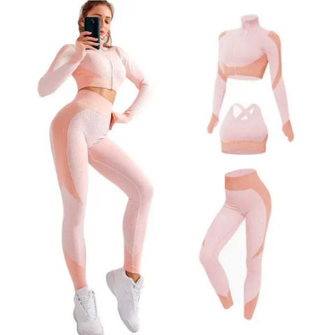 Bezszwowe 3 częściowy zestawy legginsy bluza i Stretch stanik sportowy Fitness Bezszwowe 3 częściowy zestawy legginsy bluza i Stretch stanik sportowy Fitness