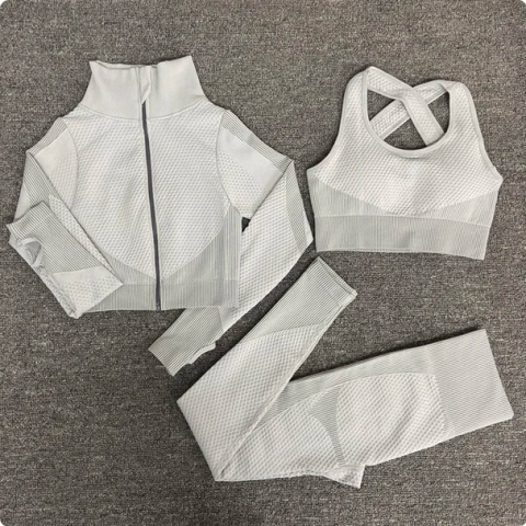 3 częściowy komplet bezszwowy legginsy Push Up Fitness bluza 3 częściowy komplet bezszwowy legginsy Push Up Fitness bluza