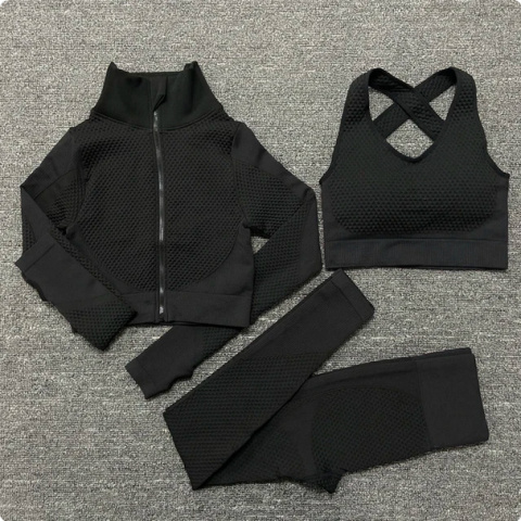 3 częściowy komplet bezszwowy legginsy Push Up Fitness bluza 3 częściowy komplet bezszwowy legginsy Push Up Fitness bluza
