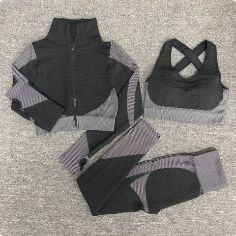 3 częściowy komplet bezszwowy legginsy Push Up Fitness bluza 3 częściowy komplet bezszwowy legginsy Push Up Fitness bluza