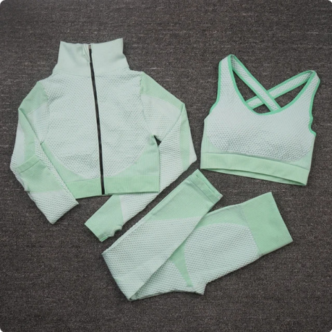 3 częściowy komplet bezszwowy legginsy Push Up Fitness bluza 3 częściowy komplet bezszwowy legginsy Push Up Fitness bluza