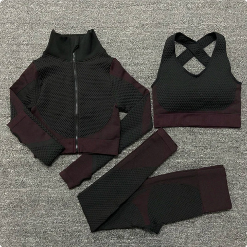 3 częściowy komplet bezszwowy legginsy Push Up Fitness bluza 3 częściowy komplet bezszwowy legginsy Push Up Fitness bluza