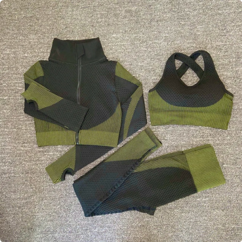 3 częściowy komplet bezszwowy legginsy Push Up Fitness bluza 3 częściowy komplet bezszwowy legginsy Push Up Fitness bluza