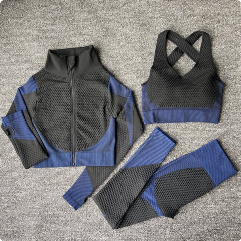 3 częściowy komplet bezszwowy legginsy Push Up Fitness bluza 3 częściowy komplet bezszwowy legginsy Push Up Fitness bluza