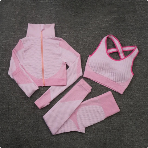 3 częściowy komplet bezszwowy legginsy Push Up Fitness bluza 3 częściowy komplet bezszwowy legginsy Push Up Fitness bluza