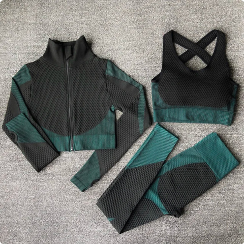 3 częściowy komplet bezszwowy legginsy Push Up Fitness bluza 3 częściowy komplet bezszwowy legginsy Push Up Fitness bluza