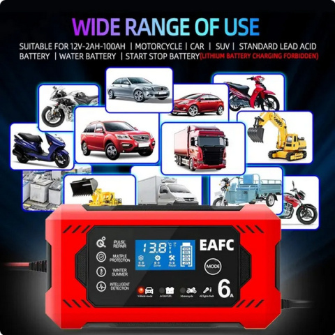 Ładowarka samochodowa 6A 12V samochód i bateria motocyklowa urządzenie ładujące akumulatora kwasowego Lcd Ładowarka samochodowa 6A 12V samochód i bateria motocyklowa urządzenie ładujące akumulatora kwasowego Lcd