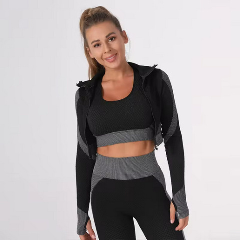 3 częściowy komplet bezszwowy legginsy Push Up Fitness bluza 3 częściowy komplet bezszwowy legginsy Push Up Fitness bluza