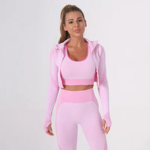 3 częściowy komplet bezszwowy legginsy Push Up Fitness bluza 3 częściowy komplet bezszwowy legginsy Push Up Fitness bluza