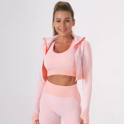 3 częściowy komplet bezszwowy legginsy Push Up Fitness bluza 3 częściowy komplet bezszwowy legginsy Push Up Fitness bluza
