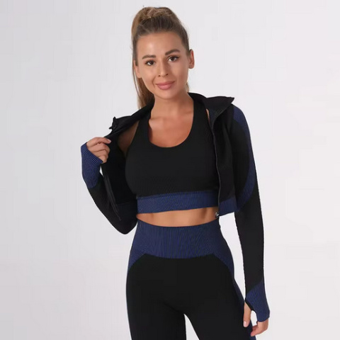 3 częściowy komplet bezszwowy legginsy Push Up Fitness bluza 3 częściowy komplet bezszwowy legginsy Push Up Fitness bluza