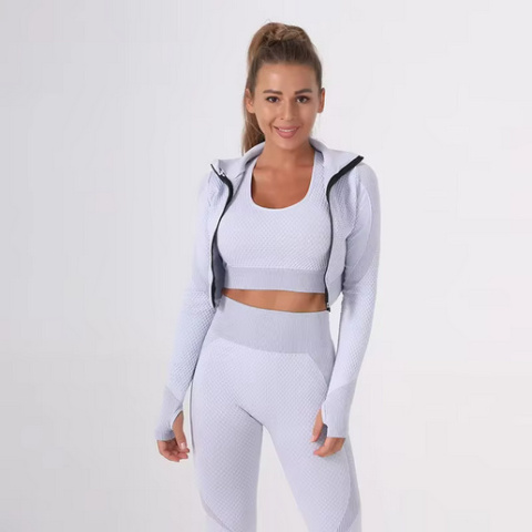 3 częściowy komplet bezszwowy legginsy Push Up Fitness bluza 3 częściowy komplet bezszwowy legginsy Push Up Fitness bluza