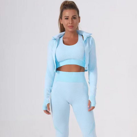 3 częściowy komplet bezszwowy legginsy Push Up Fitness bluza 3 częściowy komplet bezszwowy legginsy Push Up Fitness bluza